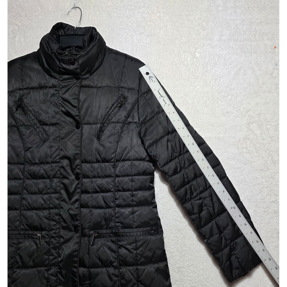 Apt 9 Women's Black Quilted Puffer Coat Longline Snap Button Mock Neck Jacket M - Picture 13 of 15